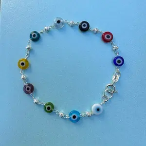 MULTICOLOR Eyes Bracelet - Colorful Beads on a Solid Silver 925 Chain with Decorative Design