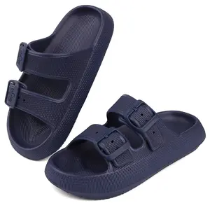 Pillow Slippers for Men and Women  | Adjustable Double Buckle Shower Slides | Cushioned Thick Sole Sandals