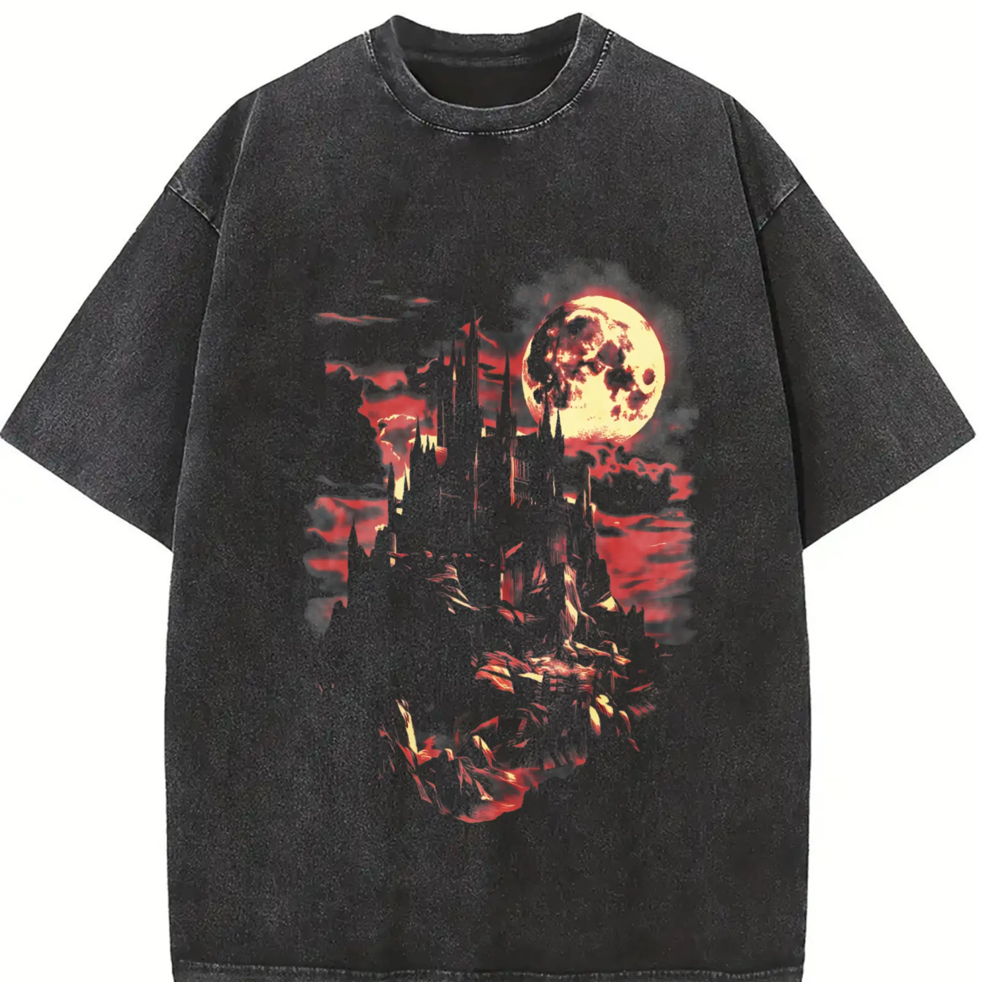 Medieval Dark Fantasy Castle T-Shirt, Gothic Vintage Moon Graphic Tee, Retro Horror 90s Y2K Shirt, Grunge Top, Mythical Night Gothic Gift