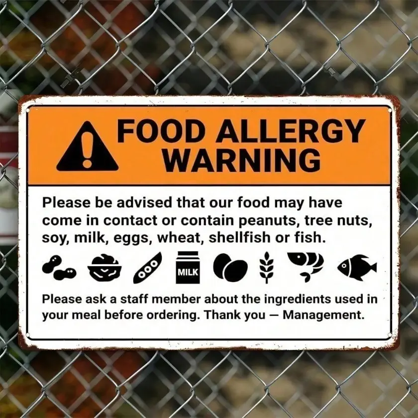 Aluminum Allergy Warning Sign Common Allergen Safety Notice for Kitchen Restaurant Cafe Easy Wall Mount Unframed Men Women Kids Use