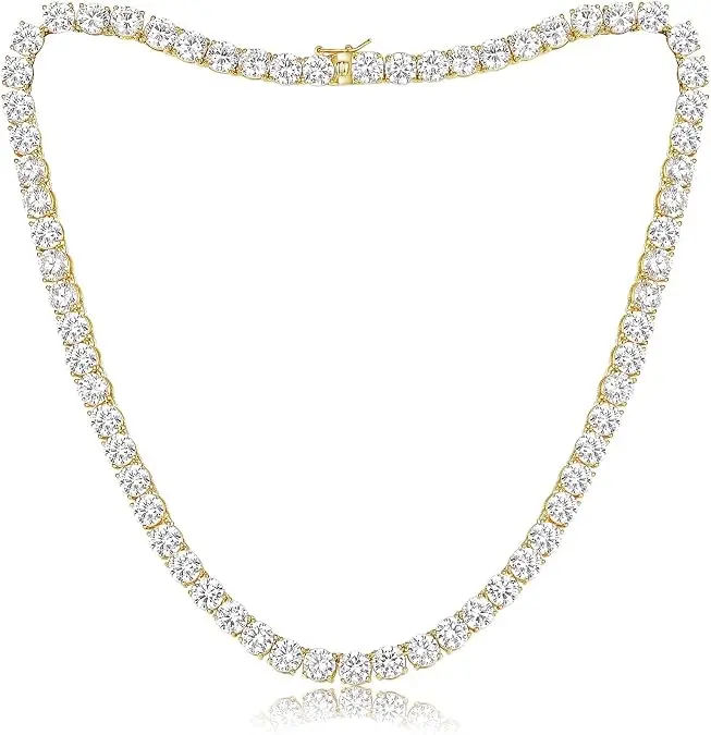 6mm Tennis Necklaces for Women/Men - 18K White/Yellow Gold Plated Round Cubic Zirconia Classic Diamond Tennis Chain, Ladies Tennis Necklace Size 16/18/20/22/24 inch