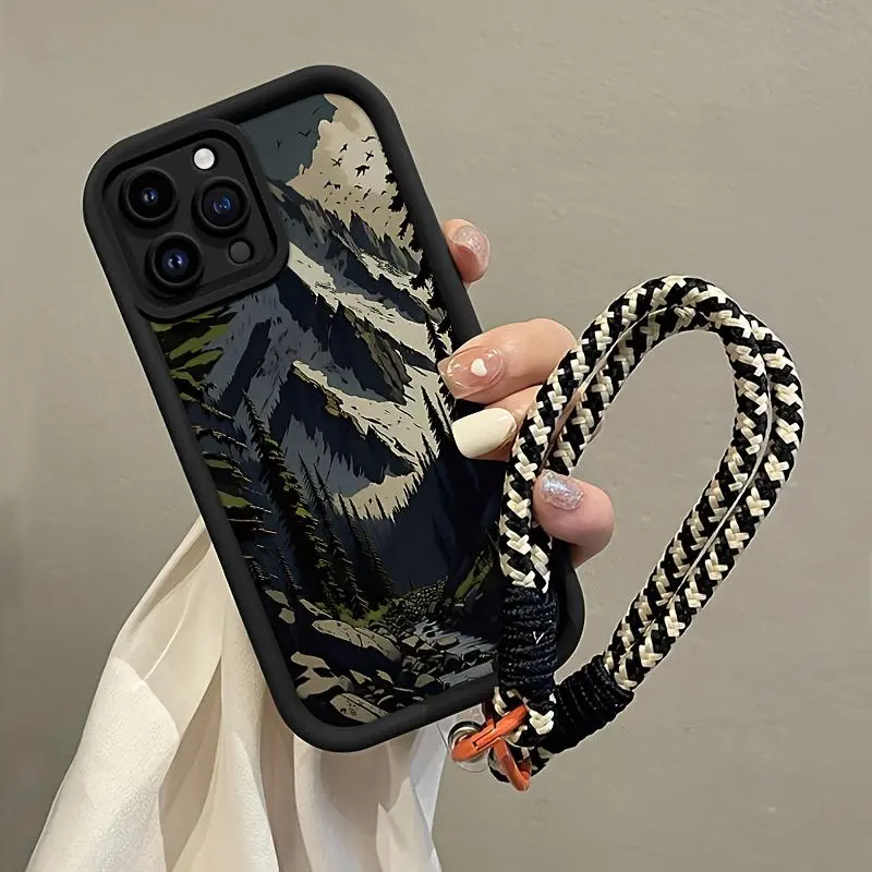 Mountain Pattern Phone Case with Lanyard, Shockproof Phone Protective Cover, Phone Accessories Compatible with iPhone Series