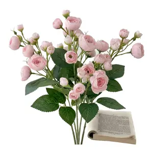 12-Head Realistic Small Tea Rose Buds, Artificial Flowers No Fade No Watering, 5pcs for Home Party Decoration