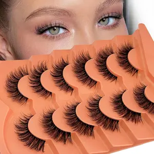 False Eyelashes Natural Look Wispy Fake Lashes Yasnai 8-14mm Short Cat Eye Lashes Volume Lashes Strips Lashes Natural Eyelashes Clear Band 6 Pairs Pack