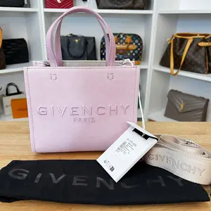 Pre-owned Givenchy Canvas Shoulder Bags Mini Logo Shopping Tote Bag Light Beige and Light Pink