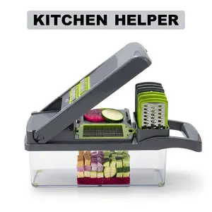 Vegetable Chopper, Pro Onion Chopper, 14 in 1Multifunctional Food Chopper, Kitchen Vegetable Slicer Dicer Cutter,Veggie Chopper with 8 Blades,Carrot and Garlic with Container (Gray) (Gray) SNIFITAR