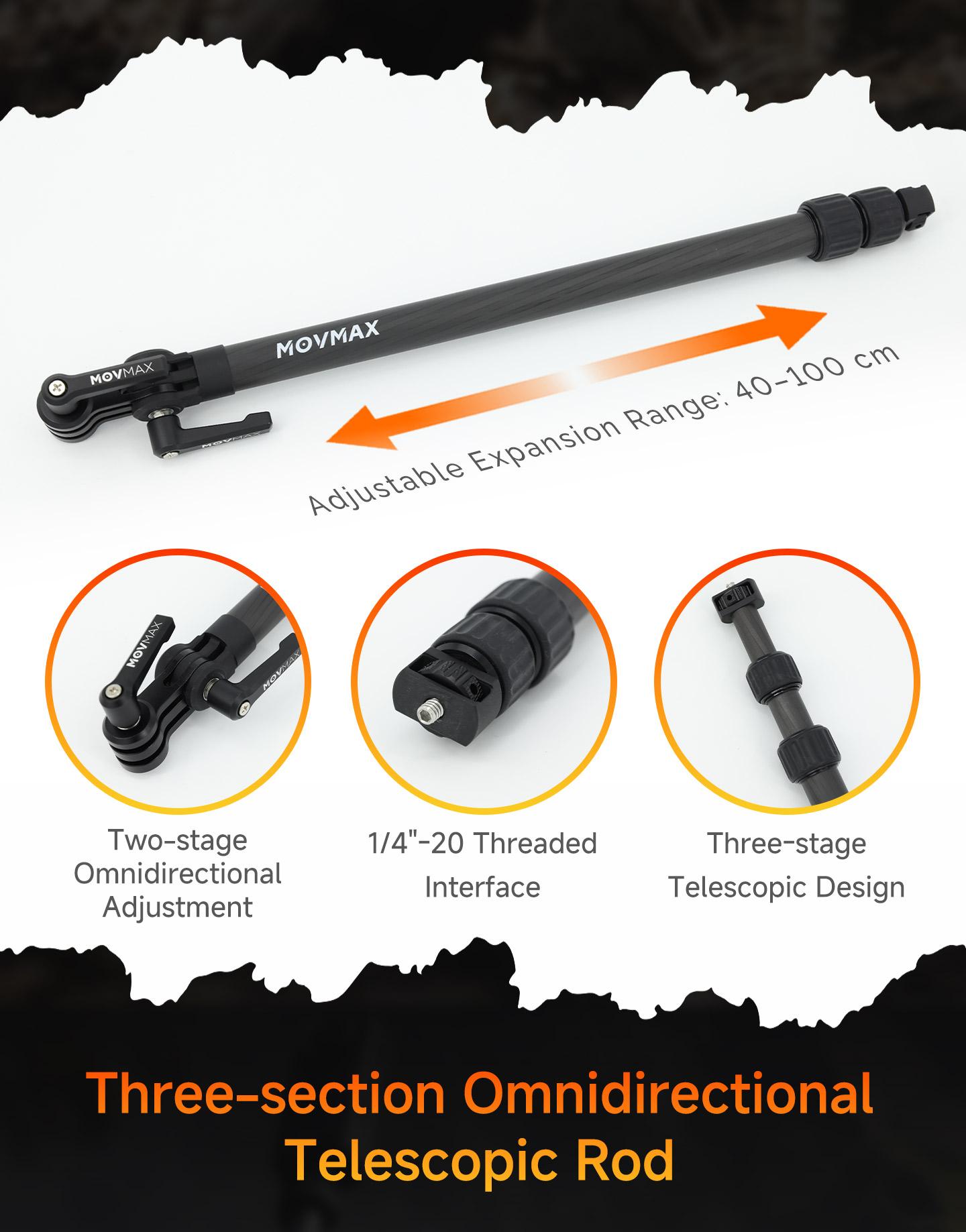 Movmax Backpack Mount with Telescopic Rod Kit for Insta 360 X5/DJI Osmo 360 Camera