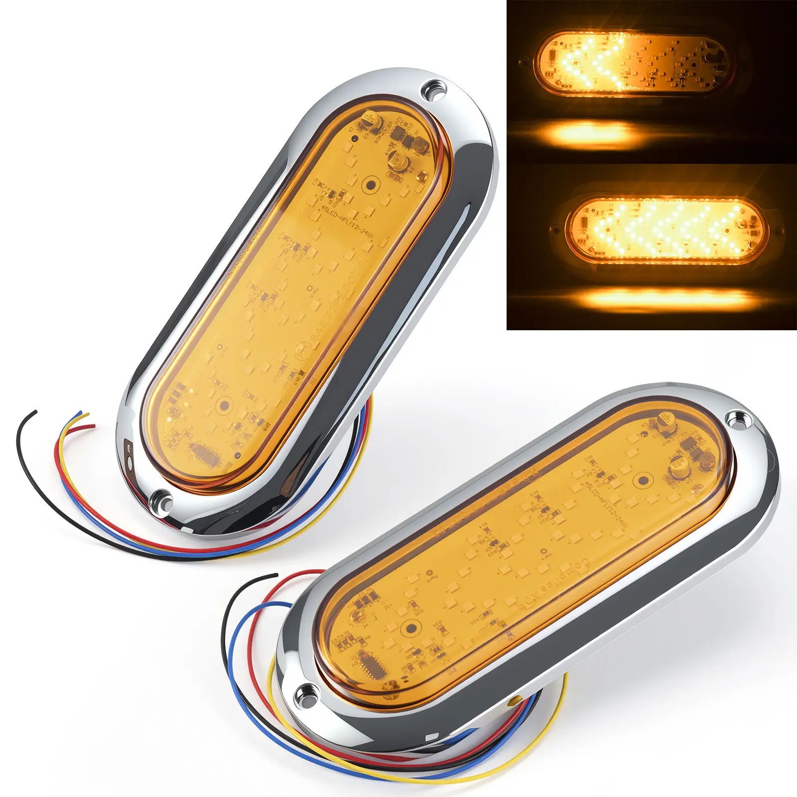 2-Pack 6-in Oval 4-Wire 45-LED Sequential Arrow Assemblies, Truck Dynamic Rear Taillights with Flowing Turn & Side Functions, Tail Light Assembly