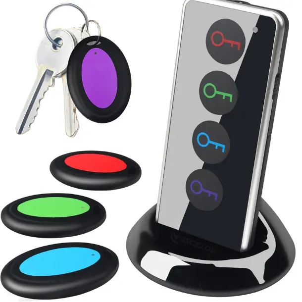 Key Finder Locator, 80dB Wireless Remote Item Tracker, RF Finder for Key, Pet, Luggage, Wallet, Phone, 131ft / 40M Working Range, 1 RF Transmitter & 4 Receivers & Flashlight