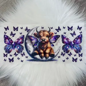 Highland Cow Moon- UVDTF Wrap 16oz Cup Wrap Decorative Stickers Waterproof Glass Design