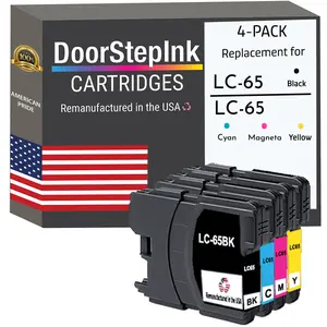 DoorStepInk Brand for Brother LC65 1 Black /  3 Color Remanufactured in the USA Ink Cartridges 4-pack