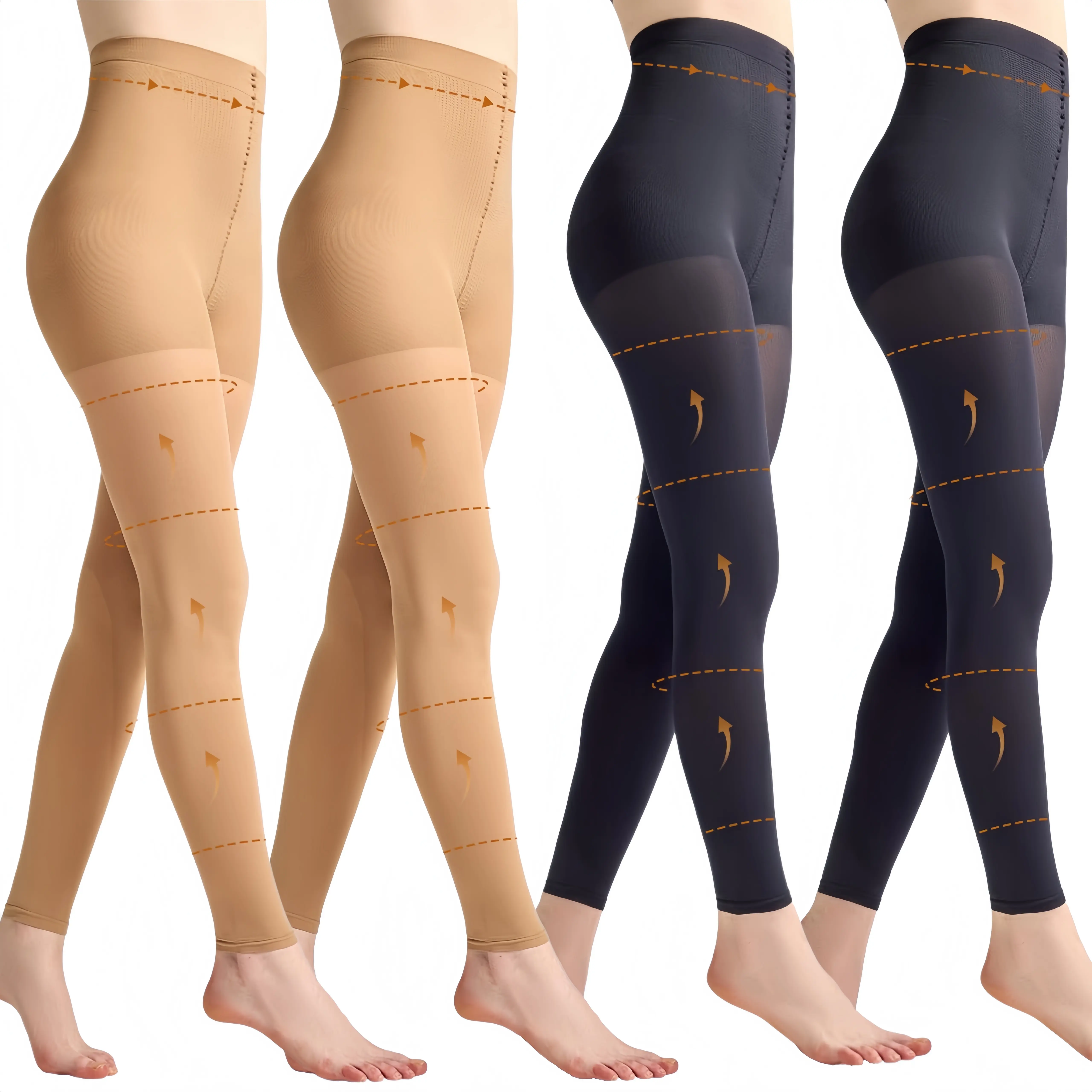 4 Pairs Footless Compression Tights for Women 10-15mmHg, High Waisted Control Top 80D Opaque Support Leggings to Relieve Leg Fatigue & Swelling