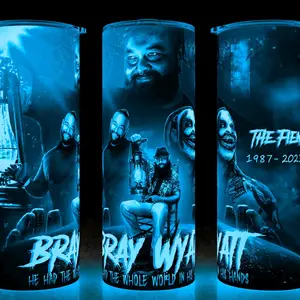 Glow in the Dark Bray Wyatt The Fiend Wrestling Memorial Cup Mug Tumbler 20oz Stainless Steel Tumbler with Slide Closure Lid, Reusable Plastic Straw, Handmade Design - Drinkware