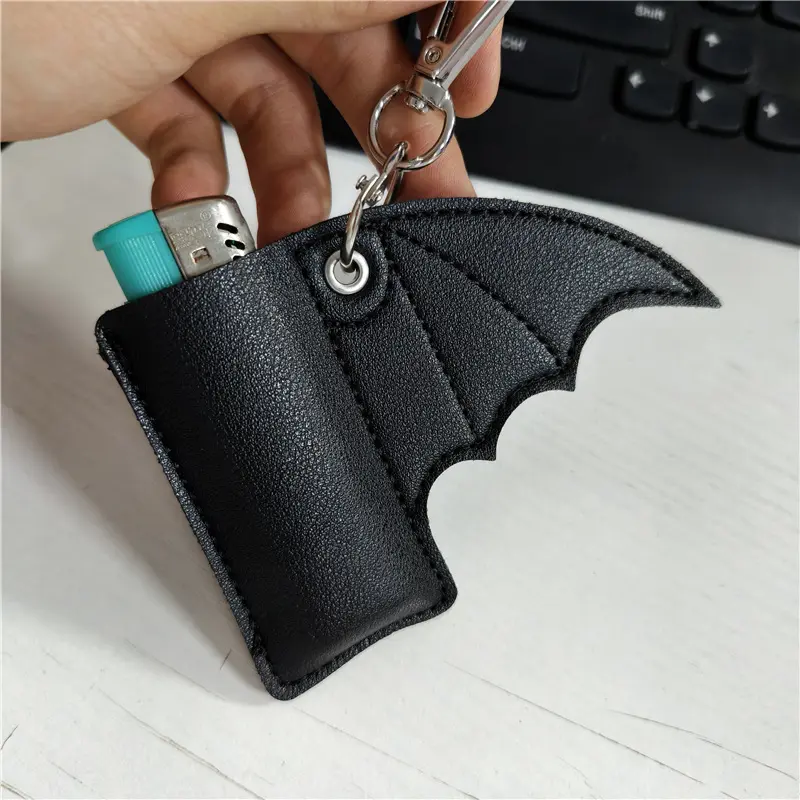 Bat Wing Lighter Holder Keychain, Gothic Black Carry Case for Lighter & Lip Balm, Punk Alternative EDC Accessory