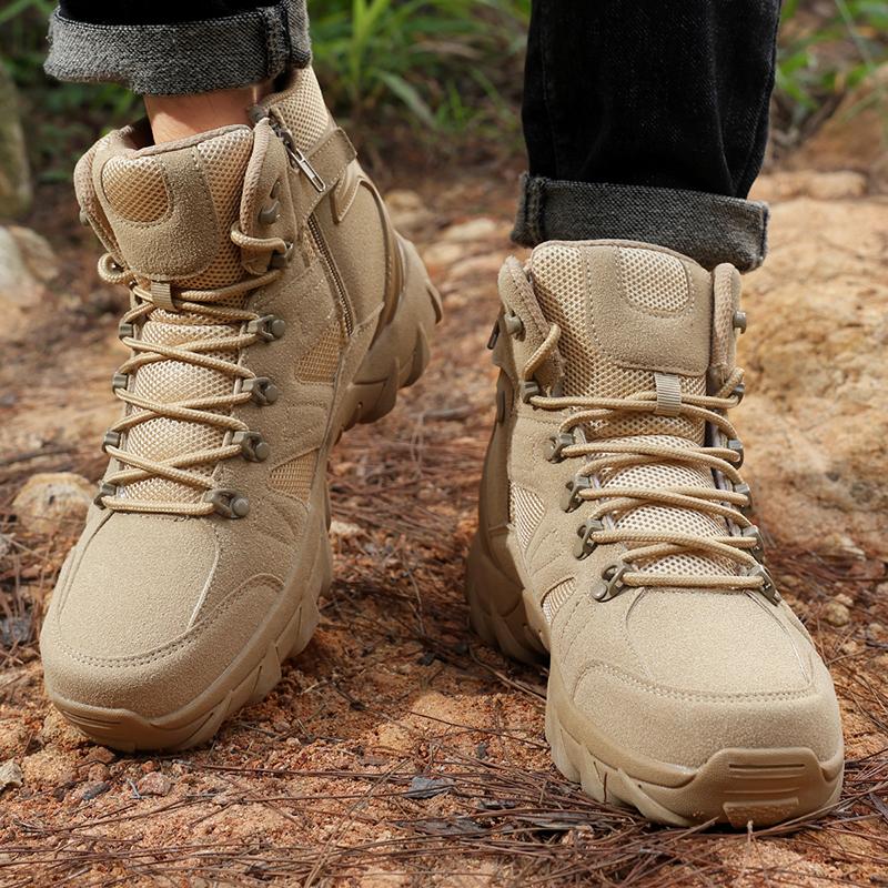 Men's all-season high-top wide fit Outdoor boots, lightweight and breathable anti-skid mountaineering shoes,Hiking boots, desert boots, work boots, suitable for jungle exploration, rock climbing, daily travel, camping, tourism, fishing and other activitie