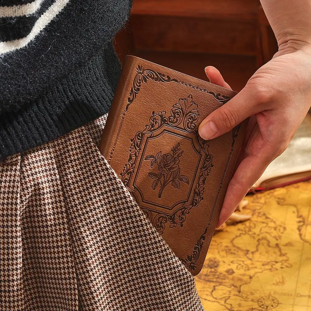 Vintage PU Leather Notebook, Vintage Leather Journal, 1 Count Retro Monthly Schedule Lined Book, Compact & Portable Writing Diary for School Office Home, Stationery Supplies