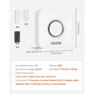 VEVOR Door Chime, DC 12V, Wireless Door Open Contact Sensor Alarm Chime with 656 ft Range, Remote Control with App, Doors Ringer Alert for Business, Store, Home, Office (6 Sensors+ 1 Receiver)