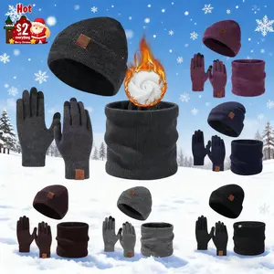 Outdoor Cold Weather 3-Piece Set - Velvet Thermal Beanie Scarf Gloves Windproof Ear Cover windproof hat pullover 2-in-1 men