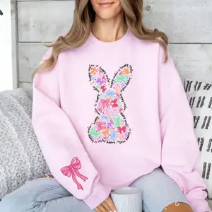 Easter Sweatshirt ,Easter Coquette Sweatshirt, Bunny Easter Sweater, Cute Bunny Sweater, Happy Easter Day Gift, Coquette Bow Bunny Ears Tee
