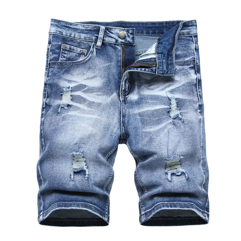 JUNBAOSS Men's Slim Fit Stretch Denim Shorts Ripped Skinny Jean Shorts for Men, Distressed Fashion Straight Comfort Flex Waist Short Denim Jean, Menswear Classic Street Style Cotton Fabric Jean Natural Hipster Personalized Stylish Jeans with Pockets summe
