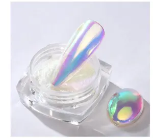 Pretty Diva 0.3g Unicorn Chrome Nail Powder, Aurora Iridescent Chrome Powders for Nails, Mermaid Chrome Powder for Gel Nails Chrome Mica Powder Manicure Pigment (Aurora, 0.3g)