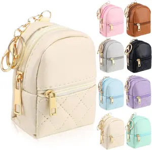 8 Pcs Mini Backpack Keychain Mini Coin Purses for Women Cute PU Leather Makeup B with Keychain, Multi Pocket Card Holder Cable Organizer Giftable Zipper Pouch (Minimalist)
