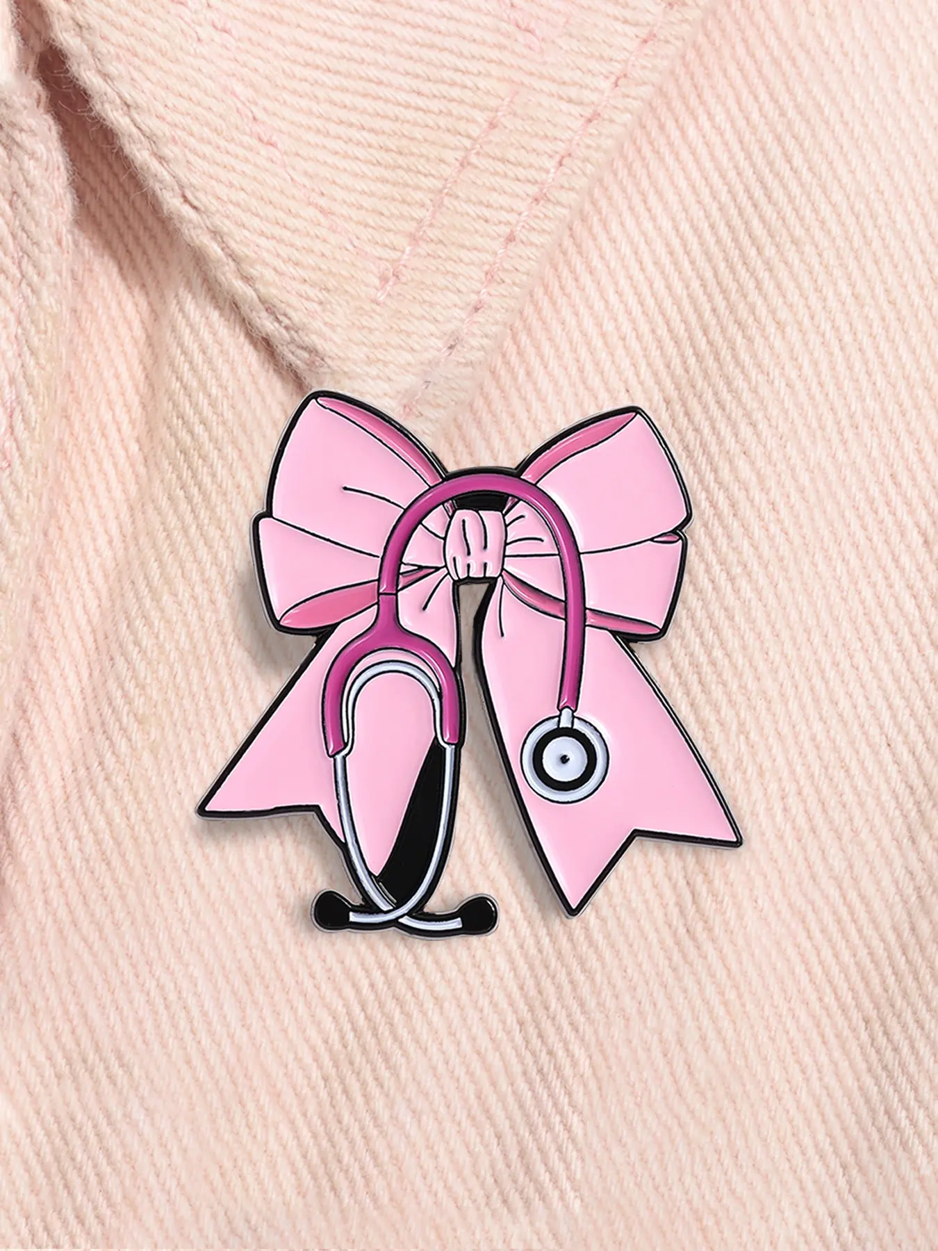 Pink Bow Medical Instrument Enamel Pin Brooch Pins Medical Stethoscope Metal Brooch Lapel Backpack Badge Fashion Jewelry Accessories Gift for Friends Healthcare Theme Clip Fashion Accessory Alloy Brooch Pin