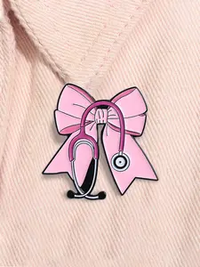 Pink Bow Medical Instrument Enamel Pin Medical Stethoscope Metal Brooch Lapel Backpack Badge Fashion Jewelry Accessories Gift for Friends Healthcare Theme Clip