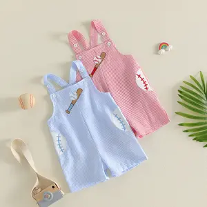 Toddler Baby Boy Baseball Outfit Baseball Embroidery Sleeveless Tank Romper Suspender Jumpsuit Boys Summer Clothes