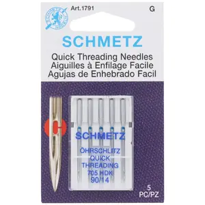 Schmetz Self-Threading Needles, 90/14 Size, 5-Pack - Model 1791, for Cotton Fabric, Everyday Sewing, Garment Construction, Fits Most Household Sewing Machines