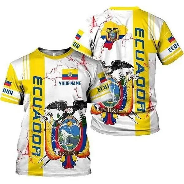 Men's Half-Zip Bowling Polo Shirt, Patriotic Ecuador Flag All Over Print, Soft Pique Knit Fabric, Personalized Digital Print Top, Do Not Bleach, Preppy