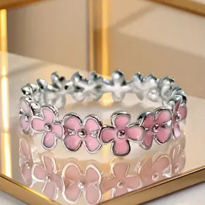 Minimalist Style Pink and Blue Flower Eternal Ring