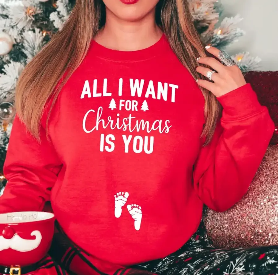 Christmas Pregnancy Announcement Sweatshirt, All I Want for Christmas Is You, Maternity Clothing, Christmas Maternity, Pregnancy Stuff, Full Sizes