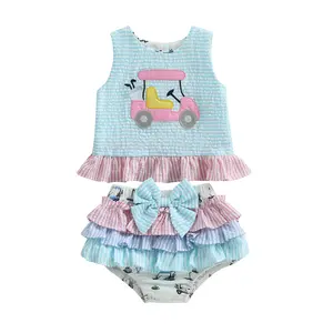 Toddler Baby Girl Golf Outfit 6 9 12 18 24 Months Summer Clothes Sleeveless Ruffles Tank Tops Elastic Waist Ruffles Tutu Shorts Sets