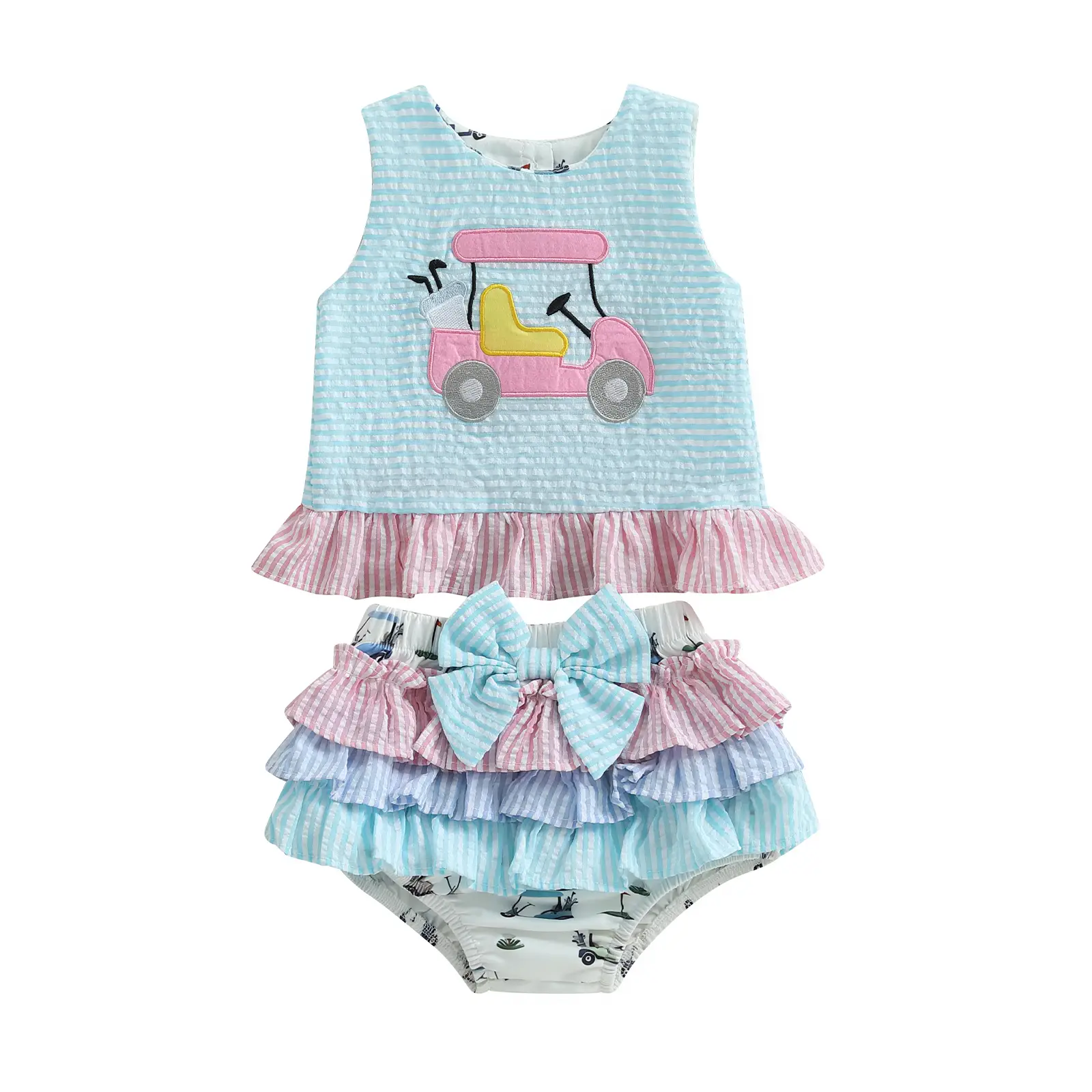 Toddler Baby Girl Golf Outfit 6 9 12 18 24 Months Summer Clothes Sleeveless Ruffles Tank Tops Elastic Waist Ruffles Tutu Shorts Sets