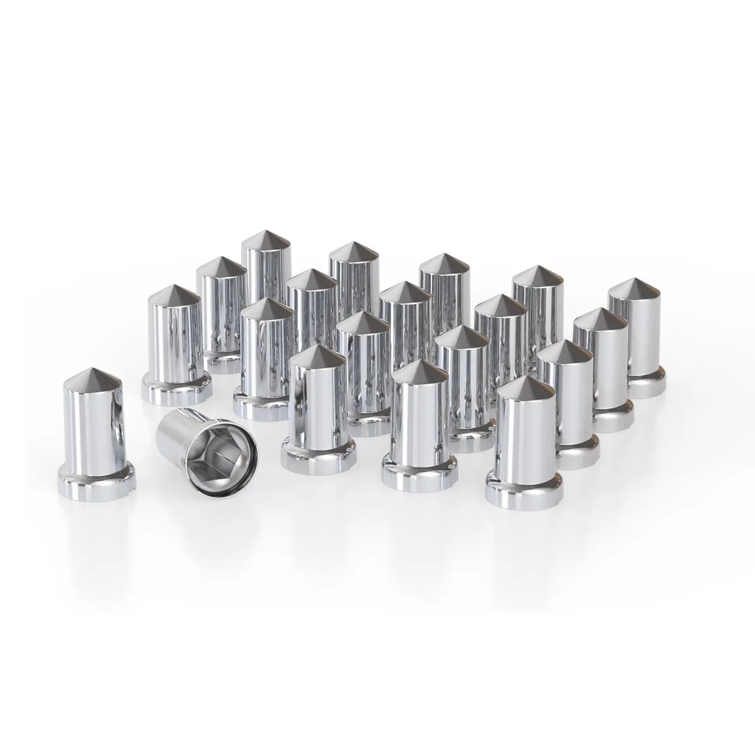 ABS Chrome Plastic Push-On Lug Nut Covers (20 Pack/60 Pcs) - 33mm x 3-3/16in Bullet/Aerodynamic Shape Tip Flanged Auto Replacement Parts, Easy-Install Wheel Covers with Wind Resistance & Rugged Look for Semi Trucks