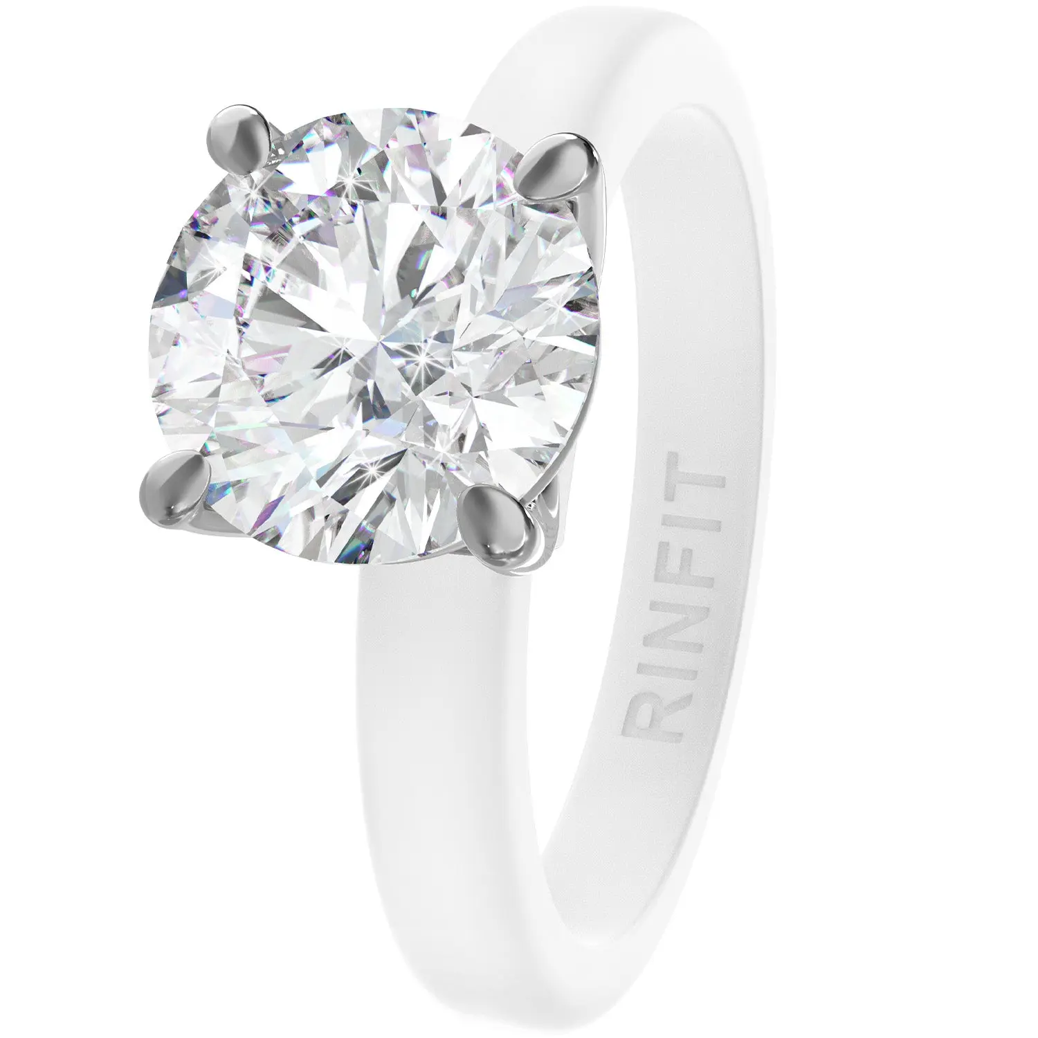 Rinfit Silicone Rings for Women with Thin 8mm Round Cut CZ Stone, Silicone Engagement Ring and Wedding Ring for Her, Flexible for Work, Gym, Pregnancy, Travel and Everyday Wear, Patent Pending Design