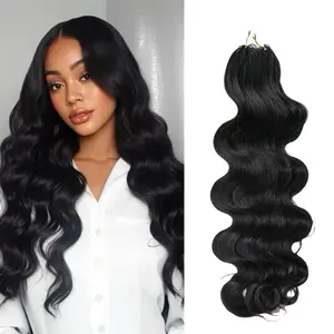 Knotless Pre-Separated Crochet Hair Extensions 100% Human Hair Body Wave Feather Braid Natural Color for Versatile Styling Easy Application & Natural Look