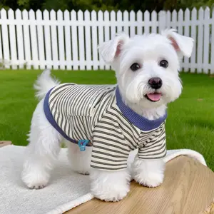 New Classic Black Striped Crew Neck Two-legged Dog Clothes with D-ring for Small Dogs, Spring & Autumn, Costumes