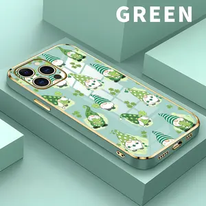 St. Patrick's Day Cute Gnomes with Clover Phone Case，Whimsical Lucky Charm Style for iPhone 17 16 15 14 13 12 11 Plus Pro Max.