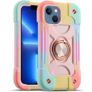 Compatible with iPhone 14 Case/iPhone 13 Case 6.1 Inch with Built-in 360°Rotating Ring Stand, Military Grade Drop Protection Full Body Rugged Heavy Duty Durable Cover.
