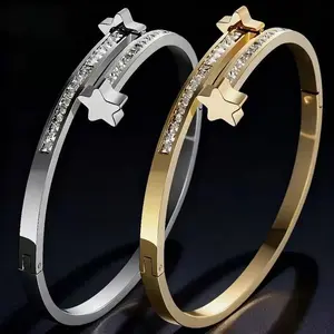 Star Bangle Bracelet with Crystal Inlay