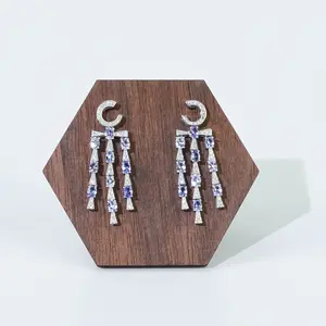 Blue Tanzanite Crescent Tassel Earrings 925 Sterling Silver