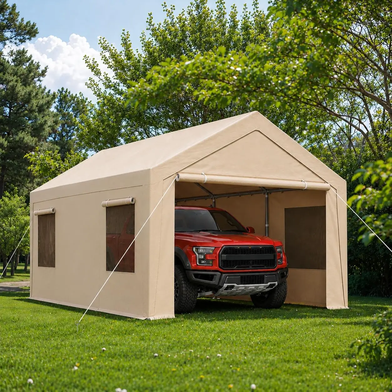 LAUSAINT HOME 10x20/12x20FT Carport Canopy, Heavy Duty Portable Garage with Roll-up Windows & Doors, Removable Sidewalls, Garage Car Shelter for Cars, Trucks, Boats, RV Storage & Outdoor Equipment
