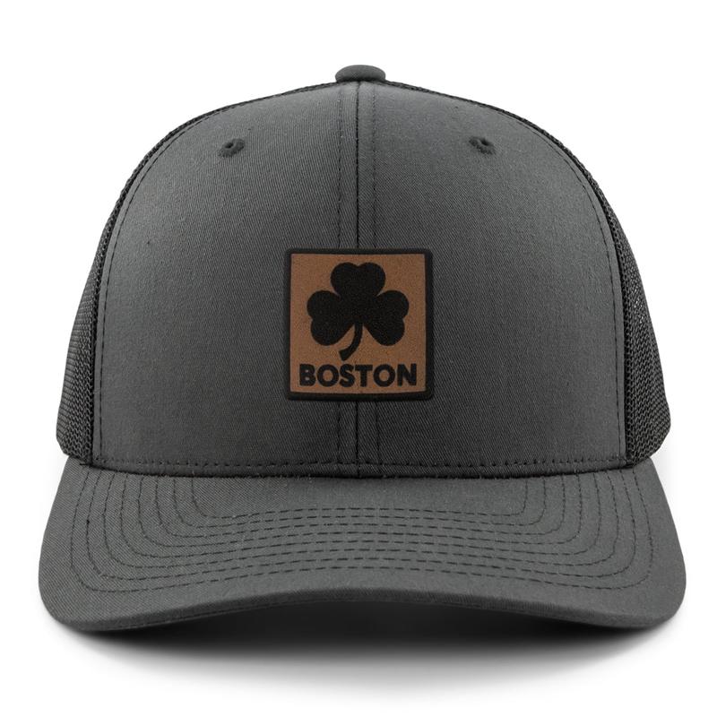 Boston Shamrock Leather Patch Classic Snapback Trucker Hat
