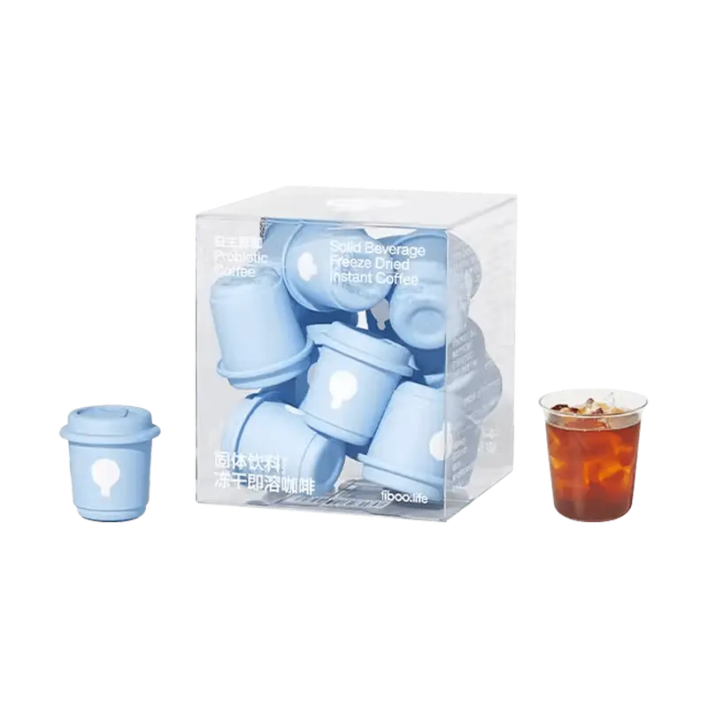 FIBOO Probiotic Coffee Alkaline Black Iced Americano Instant Drink 4g x 10 Cups 200 Billion Active Cultures Sugar-Free