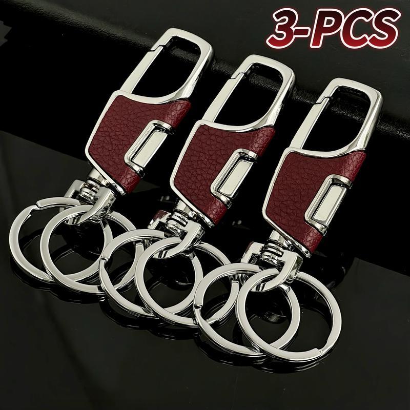 Durable Metal Dual Ring Keychain Black & Red Hook Key Holder for Car Bike & Office Keys 3 PCS Set