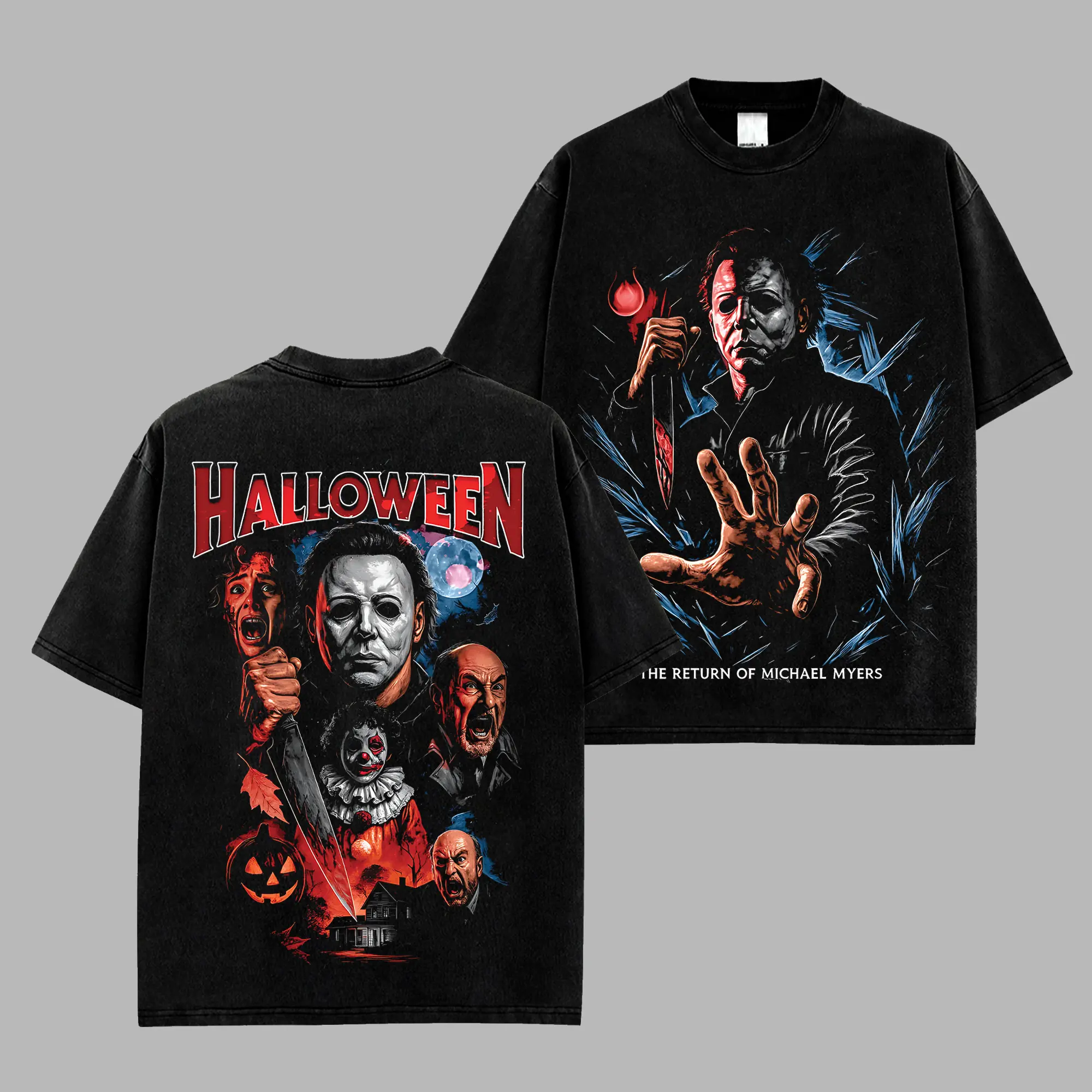 [HorrorStyle] Michael Myers Killer - Halloween Horror Movie Retro Unisex 100% Heavyweight Cotton T-Shirt – Michael Myers Horror Movie Tee, Thriller Movie Shirt, Oversized Vintage halloween Tee, halloween Merch, Gift for Horror Fans