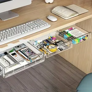 Clear Floating Desk Drawer Organizer - Large Capacity, No Drill Needed, Lightweight & Easy Installation for Home, Office, or Mall Use - Perfect for Pens, Notebooks, Scissors & More, Home Organization | Desk & Drawer Organizer for Home Storage