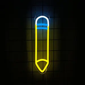 Pencil  Neon Signs - Desk/Table Classroom Lamp with Stand for Bedroom, Study Room, Game Room - USB/Battery Powered Pencil Neon Lights - Back to School Classroom Lights for Teachers